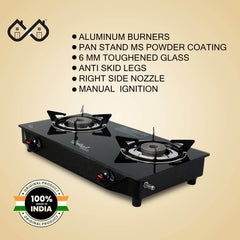 Sigri-wala Surya ISI Certified Glass Manual Gas Stove (2 Burners)