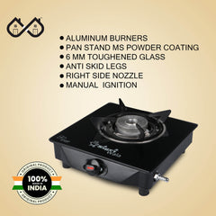 Sigri-wala Surya ISI Certified Toughened Glass Door Step Warranty Tornado Burners Glass Manual Gas Stove (1 Burners)