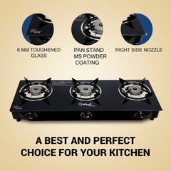 Sigri-wala Glass Manual Gas Stove (3 Burners)