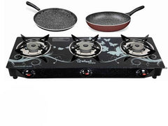 Sigri-wala Dosa tawa & Fry pan Combo Delux Glass Manual Gas Stove (3 Burners)