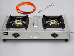 Sigri-wala Lighter & Hose Pipe ISI Certified 2 Burner Mini Combo Stainless Steel Manual Gas Stove (2 Burners)