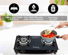 Sigri-wala 2B PNG/CNG Compatible Black Glass Manual Gas Stove (2 Burners)