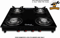 Sigri-wala 4 Burner Tornado Delux ISI Certified LPG Only Glass Manual Gas Stove (4 Burners)