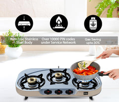 Sigri-wala Classis Stainless Steel ISI Certified 3 Burner Stainless Steel Manual Gas Stove (3 Burners)