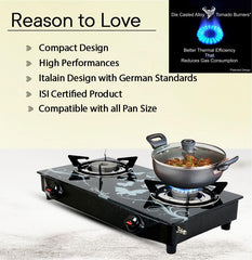 Sigri-wala Surya Tadka Pan Combo Tornado Designer Glass Manual Gas Stove (2 Burners)