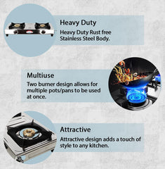 Sigri-wala Stainless Steel Manual Gas Stove (2 Burners)