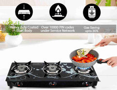 Sigri-wala 3B PNG/CNG Compatible Stainless Steel, Glass Manual Gas Stove (3 Burners)