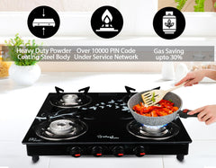 Sigri-wala Surya ISI Certified Toughened Door Step WarrantyTornado Stainless Steel, Glass Manual Gas Stove (4 Burners)