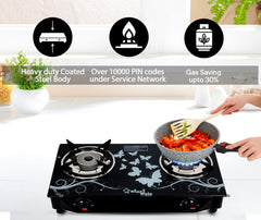 Sigri-wala 2B PNG/CNG Compatible Manual Glass Manual Gas Stove (2 Burners)