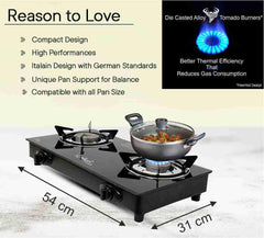 Sigri-wala ISI Certified Tornado Burner Glass Automatic Gas Stove (2 Burners)