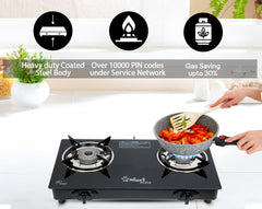 Sigri-wala ISI Certified Tornado Burner Glass Automatic Gas Stove (2 Burners)