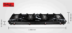 Sigri-wala Surya ISI Certified Straight Line Toughened Glass Tornado Burner Glass Manual Gas Stove (4 Burners)