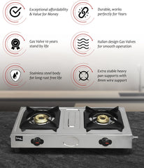 Sigri-wala Stainless Steel Manual Gas Stove (2 Burners)