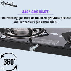 Sigri-wala Surya Sleek ISI Certified Toughened Glass Door Step Warranty Glass Manual Gas Stove (3 Burners)