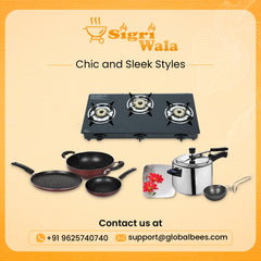 Sigri-wala Cute ISI Certified LPG Only 2Pc Set Glass Manual Gas Stove (3 Burners)