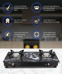 Sigri-wala 2 Burner Tornado Delux Design Glass Manual Gas Stove (2 Burners)