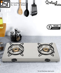 Sigri-wala Ultra Slim High Grade Steel body Stainless Steel JointLess 2 Burner Glass Manual Gas Stove (2 Burners)