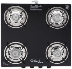 Sigri-wala 4 Burner Tornado Delux ISI Certified LPG Only Glass Manual Gas Stove (4 Burners)