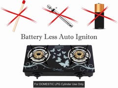 SigriWala Gas Stove 2 Burner, Auto Ignition, Thermal Tempered Glass Cooktop, LPG Compatible, Designer (ISI Certified, Door Step Service, 300 Days Warranty)