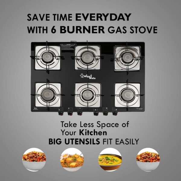 6 Burner Manual Gas Stove – Orchid Black by Sigriwala